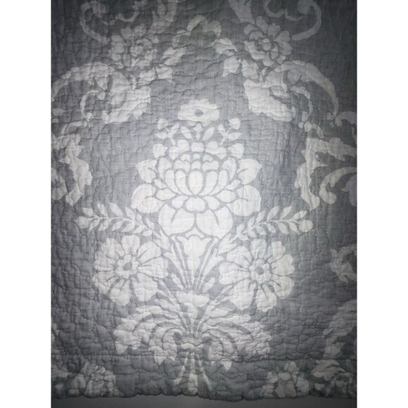 Laura Ashley Quilted King Pillow Shams Pair Gray White Floral Reversible - Picture 7 of 12